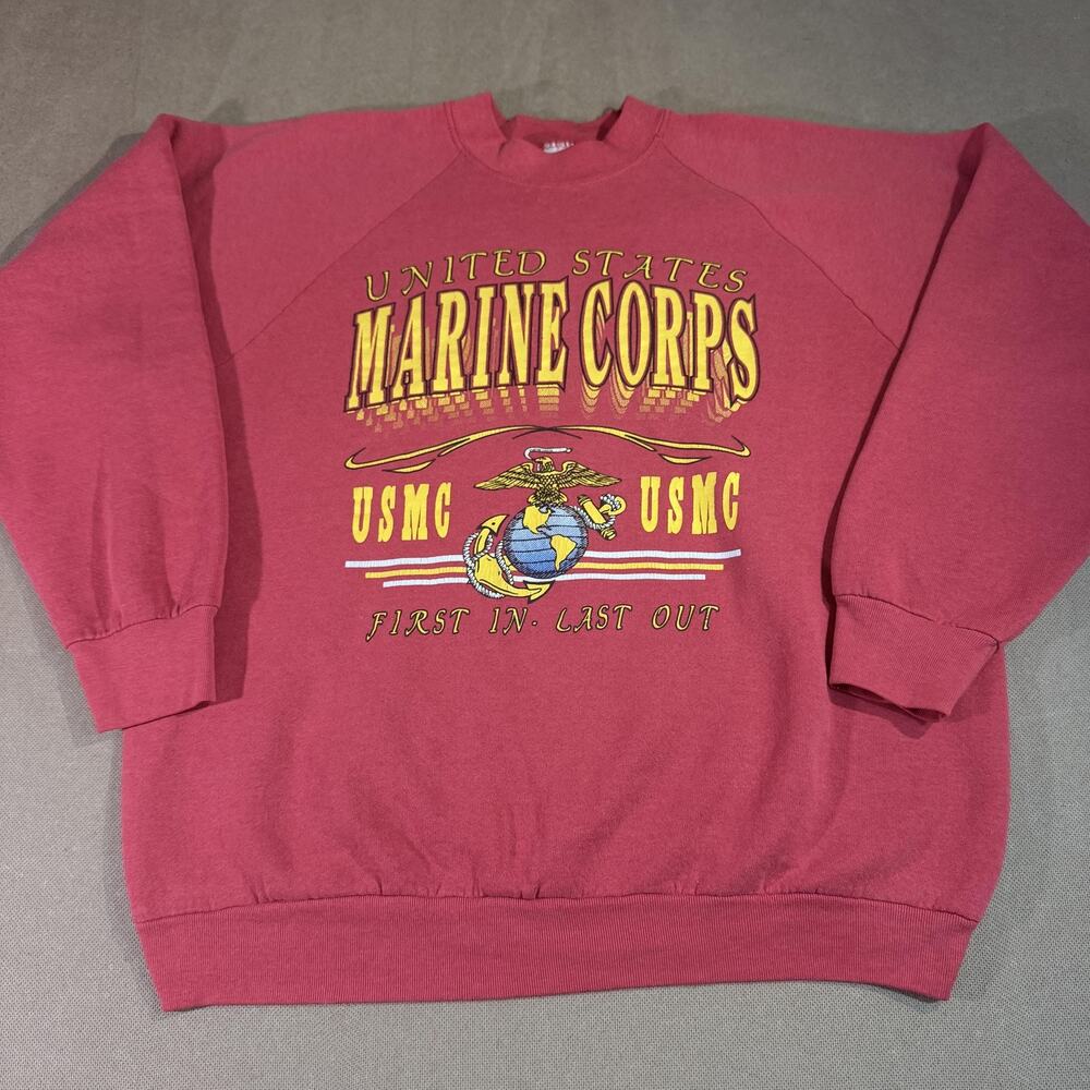 Fruit Of The Loom Sweatshirt Mens XL Red USMC Marine Corps Graphic Pullover